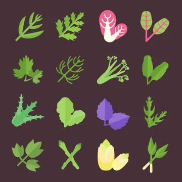 Set Vector Flat Icons of Greenery Free Stock Illustration