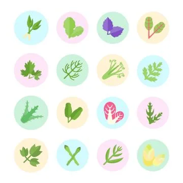 Set Vector Flat Icons of Greenery Free Stock Illustration