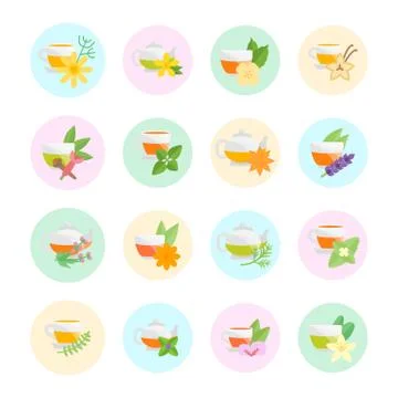 Set Vector Flat Icons of Herbal Tea Free Stock Illustration