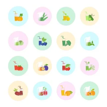 Set Vector Flat Icons of Juice Free Stock Illustration