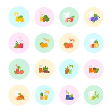 Set Vector Flat Icons of Juice Free Stock Illustration