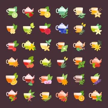 Set Vector Flat Icons of Tea Free Stock Illustration