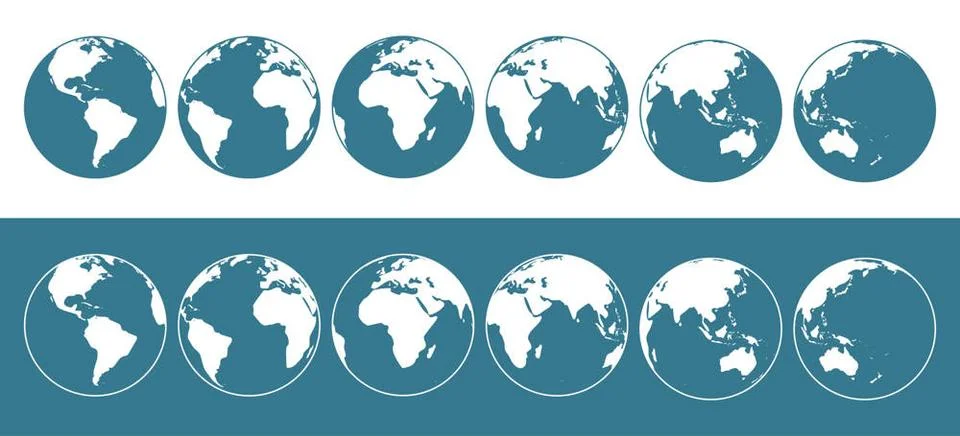  Set of vector flat illustrations of the Earth globe from different sides.... Stock Photos
