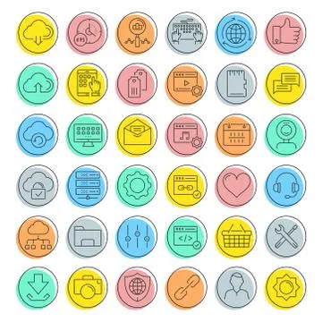 Set Vector Flat Line Icons SEO and Web Design Stock Illustration