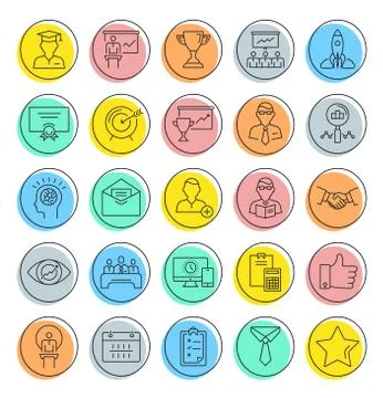 Set Vector Flat Line Icons Business Training Stock Illustration