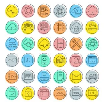 Set Vector Flat Line Icons Cloud Service Illustrazione stock