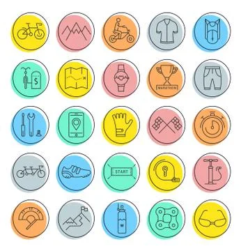 Set Vector Flat Line Icons Cycling Stock Illustration