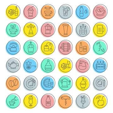 Set Vector Flat Line Icons Drinks and Alcohol Illustrazione stock
