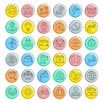 Set Vector Flat Line Icons Eco and Bio Stock Illustration