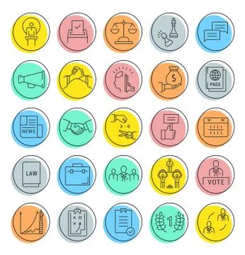 Set Vector Flat Line Icons Elections Stock Illustration