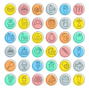 Set Vector Flat Line Icons Drinks and Food Stock Illustration