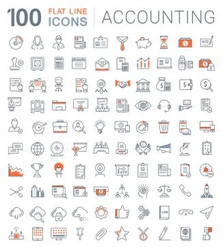 Set Vector Flat Line Icons Accounting and Finance Stock Illustration