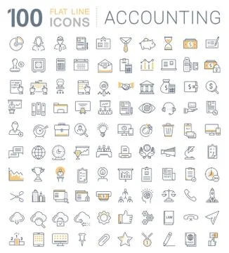 Set Vector Flat Line Icons Accounting and Finance 스톡 일러스트