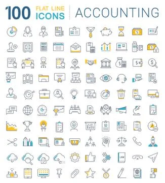 Set Vector Flat Line Icons Accounting and Finance Stock Illustration