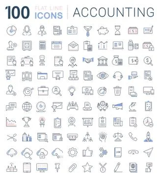 Set Vector Flat Line Icons Accounting and Finance Illustrazione stock
