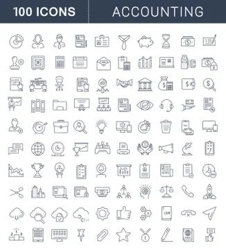 Set Vector Flat Line Icons Accounting and Finance 스톡 일러스트