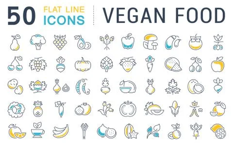 Set Vector Flat Line Icons Vegan Food Stock Illustration