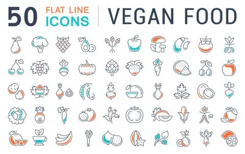 Set Vector Flat Line Icons Vegan Food Stock Illustration