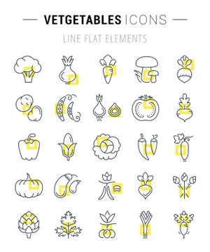 Set Vector Flat Line Icons Vegetables Illustrazione stock