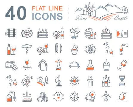 Set Vector Flat Line Icons Wine Stockillustratie