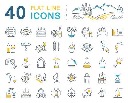 Set Vector Flat Line Icons Wine Stockillustratie