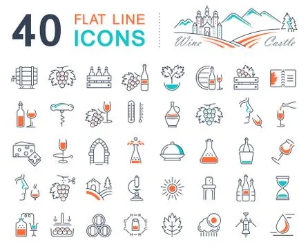 Set Vector Flat Line Icons Wine Illustrazione stock