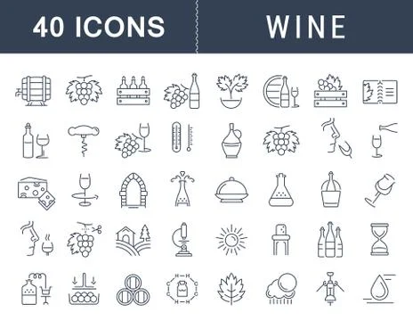 Set Vector Flat Line Icons Wine Illustrazione stock