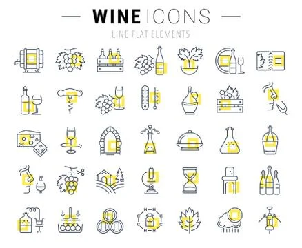 Set Vector Flat Line Icons Wine Illustrazione stock