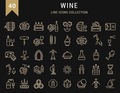 Set Vector Flat Line Icons Wine Illustrazione stock