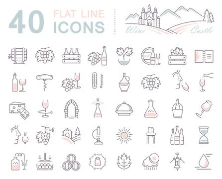 Set Vector Flat Line Icons Wine Illustrazione stock