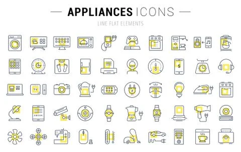 Set Vector Flat Line Icons Appliance Stock Illustration