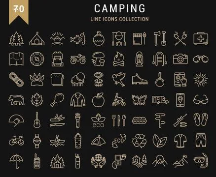 Set Vector Flat Line Icons Camping Stockillustratie