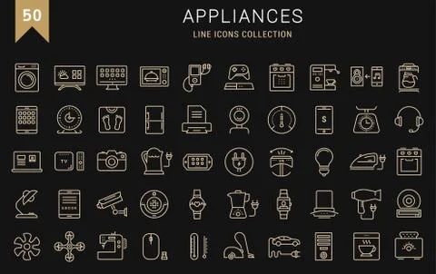 Set Vector Flat Line Icons Appliance Stock Illustration
