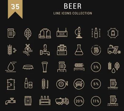 Set Vector Flat Line Icons Beer Stock Illustration