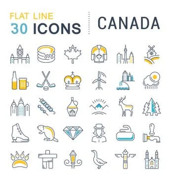 Set Vector Flat Line Icons Canada Stock Illustration