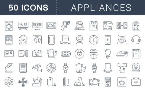 Set Vector Flat Line Icons Appliance Illustrazione stock