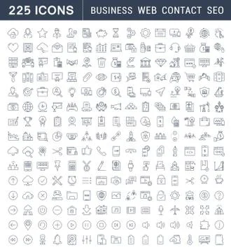 Set Vector Flat Line Icons Business, SEO, WEB and Contact Stock Illustration