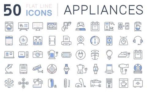 Set Vector Flat Line Icons Appliance Stock Illustration