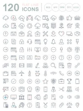 Set Vector Flat Line Icons SEO and Web Design Illustrazione stock