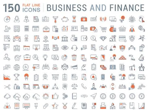 Set Vector Flat Line Icons Business and Finance Stock Illustration