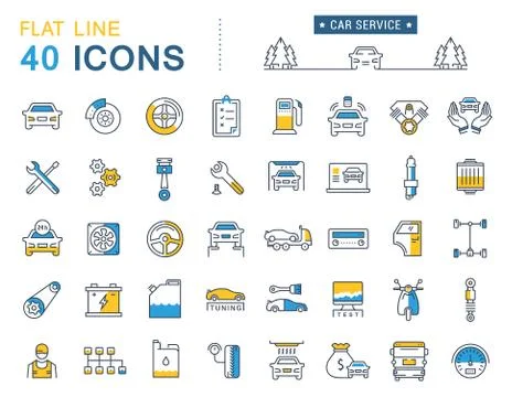 Set Vector Flat Line Icons Car Service Stock Illustration
