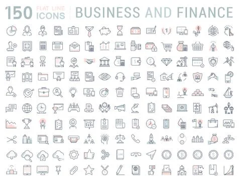 Set Vector Flat Line Icons Business and Finance Illustrazione stock