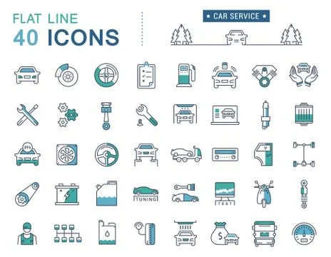 Set Vector Flat Line Icons Car Service Stock Illustration