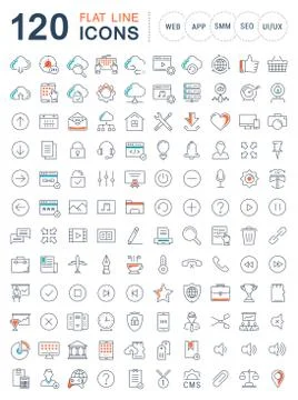 Set Vector Flat Line Icons SEO and Web Design Stock Illustration