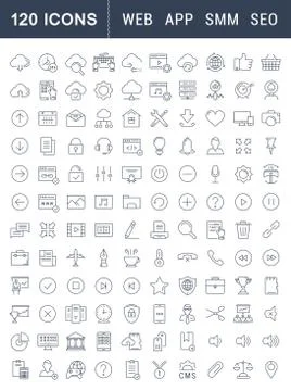 Set Vector Flat Line Icons SEO and Web Design Illustrazione stock