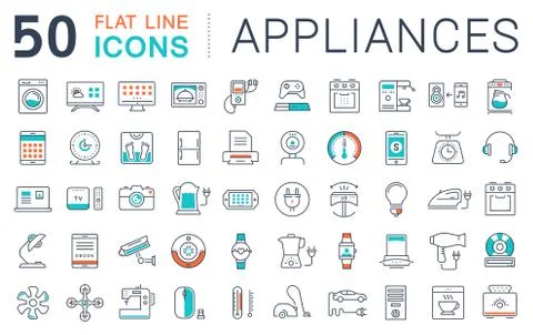 Set Vector Flat Line Icons Appliance Stock Illustration