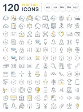 Set Vector Flat Line Icons SEO and Web Design Stock Illustration