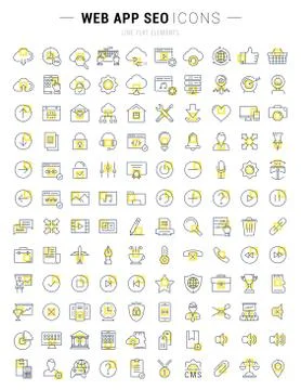 Set Vector Flat Line Icons SEO and Web Design 库存插图