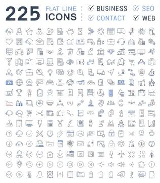 Set Vector Flat Line Icons Business, SEO, WEB and Contact Stock Illustration