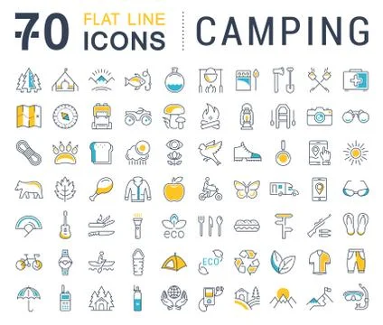 Set Vector Flat Line Icons Camping 스톡 일러스트
